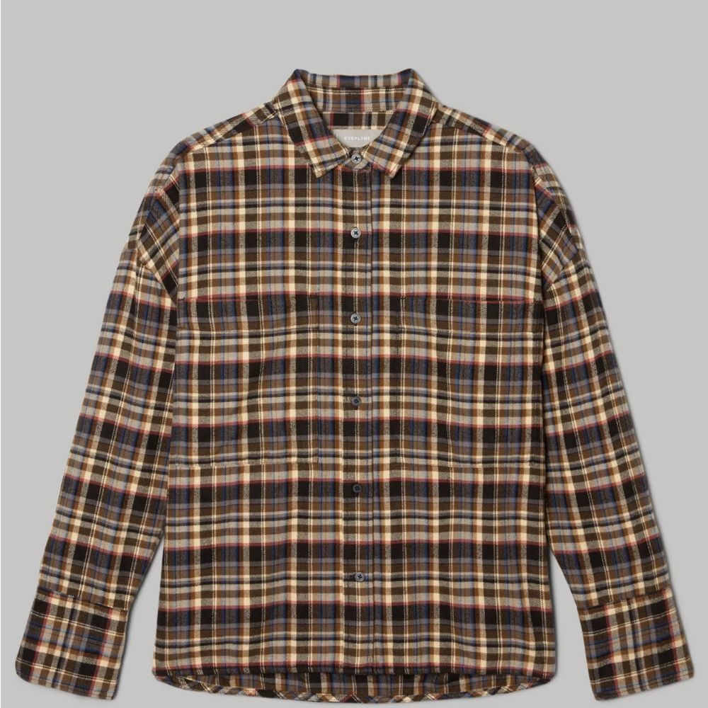 Everlane Women’s The Boxy Flannel beech 100% cotton multi color plaid Sz XS NWT